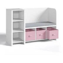 [en.casa] Kinderregal mit Sitzbank Høylandet 76 x 112 x 40 cm Holz Weiß/Rosa