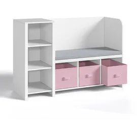 [en.casa] Kinderregal mit Sitzbank Høylandet 76 x 112 x 40 cm Holz Weiß/Rosa