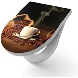 DEQORI WC-Sitz 'Kaffeetasse mit Bohnen', WC Toilettensitz bedruckt Klobrille Toilettendeckel Motiv WC-Brille braun