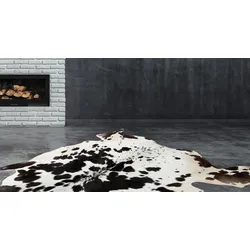 Lederteppich KAYOOM "Glam 210 - Rinderfellteppich", schwarz-weiß (schwarz, weiß), B:90cm H:3mm L:160cm, Rindsleder, Teppiche, 100% Rindsleder, ca. Maße, naturbelassene Farbakzente