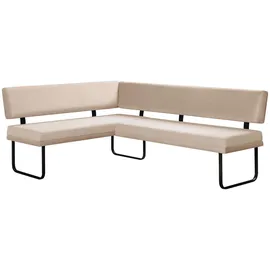 OTTO home Eckbank OTTO HOME "Gabi Esszimmerbank, Bank, Küchenbank, Polsterbank", helles beige, B:214cm H:87cm T:164cm, Holzwerkstoff, Massivholz, Metall, Polyester, Sitzbänke, Eckbank, Gestell aus matt-schwarzem Flachmetall, stabil, 2-Stoff-Design