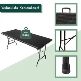 Lemodo Klapptisch, Rattan-Optik, 180 cm, schwarz, Bierzelttisch