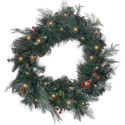 Dekokranz grün mit LED-Beleuchtung Zapfen ⌀ 60 cm ELBRUS