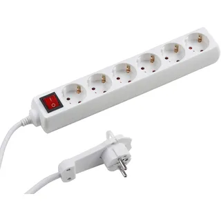 Meister Craft Meister Steckdosenleiste 6-fach - Extraflacher Stecker - 2 m Kabel - weiß - IP20 Innenbereich - Beleuchteter Schalter / Mehrfachsteckdose / Steckerleiste mit Flachstecker / 7430880