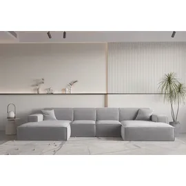 Fun Möbel Wohnlandschaft U-Form CELES PREMIUM XS in Stoff Opera Velvet Hellgrau - Grau