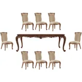 Casa Padrino Esszimmer-Set Luxus Barock Esszimmer Set Beige / Braun - 1 Barock Esstisch & 8 Barock Esszimmerstühle - Prunkvolle Esszimmer Möbel im Barockstil