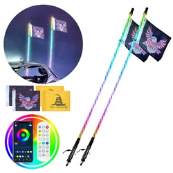 VEVOR 2 Stk. Peitschenlicht, LED-Peitschenlicht mit App & RF-Fernbedienung, Wasserdichte 360°-Spiral-RGB-Verfolgungslichtpeitsche mit 4 Flaggen, 914,4 mm LED Peitsche Licht für UTVs, ATVs, RZR