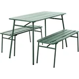 PROGARDEN 3-tlg. Gartentisch- und Bank-Set Stahl Grün Progarden
