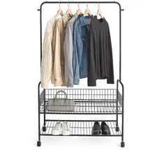 Relaxdays Kleiderständer mit 2 Ablagen, schwarz