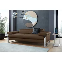2-Sitzer W.SCHILLIG "finn", braun (mocca s37), B:210cm H:71cm T:106cm, Flachgewebe S22 (100% Polyester);Stoff S37 (100% Polyester);Longlife Xtra-Leder Z59: Glattleder mit modischer Prägung. Hautstärke 0, 9 - 1, 1 mm, Sofas, German Design Award 2016, Fußgestell Chrom glänzend, Breite 210 cm