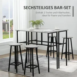 Homcom 6-teilig Essgruppe 2 Bistrotisch mit 4 Stühlen Hocker Bartisch Set Esszimmergruppe Sitzgruppe im Industrial Design Barhocker-Set für Wohnzimmer Esszimmer Spanholz Stahl Grau+Schwarz