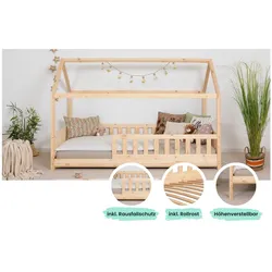 TiCAA Kinderbett Hausbett "Kay" 100x200 Kiefer natur