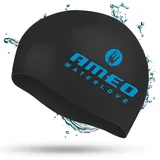 AMEO Premium Silikon-Badekappe WATERLOVE – Swim Cap elastisch & strapazierfähig – Ideal für alle Kopfgrößen – wasserdichte, komfortable Schwimmhaube, Black/Cyan