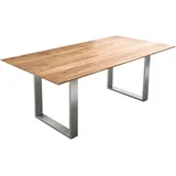 DeLife Esstisch Edge 200x100 Akazie Natur Edelstahl Schmal Schweizer Kante - Braun/Hellbraun