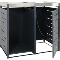 Mendler Mülltonnenverkleidung mit Brennholzlager HWC-H40, erweiterbar Metall 45kg ~
