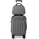 LEADZM Handgepäck Koffer mit Kosmetikkoffer, Koffer Set 2 teilig Hartschale mit verstärkten Ecken, Kofferset aus ABS, Reisekoffer, Hartschalenkoffer Set, Koffer & Trolleys (Dunkelgrau)