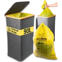 90L Mülleimer mit Deckel und zusätzlichem Innenbeutel, Stabiler Müllsackständer, GRAU - DECO HAUS - Grau