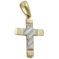 Gallay Kreuzanhänger Anhänger 15x11mm Kreuz bicolor diamantiert 9Kt GOLD, Goldschmuck für Damen goldfarben