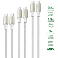 4smarts USB-C auf USB-C Kabel PremiumCord 60W 3er Set 0,5m+1,5m+3m weiß/sil
