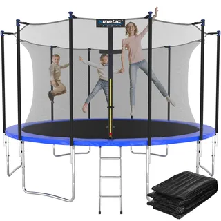 Kinetic Sports Trampolin Outdoor Salto Plus 430 cm  inkl. Sicherheitsnetz und Leiter Blau