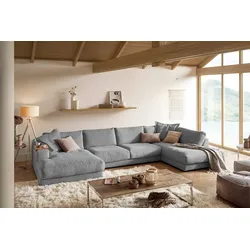 KAWOLA Sofa MADELINE Wohnlandschaft U-Form Cord grau Longchair links