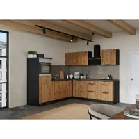 Held Eckküche Liverpool, Graphit, Schwarz, Holzwerkstoff, 5 Schublade(n) Schubladen, seitenverkehrt montierbar, L-Form, nur wie online abgebildet bestellbar, 240x240 cm, Made in Germany, links aufbaubar, rechts höhenverstellbare Füße, Küchen, Eckküchen, Eckküchen mit Geräte
