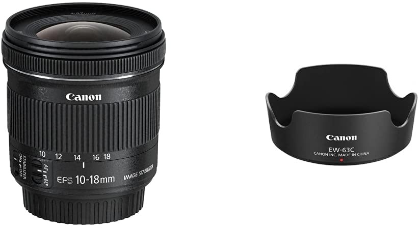 Canon EF-S 10-18mm 1:4.5-5.6 IS STM Objektiv schwarz & EW-63C Streulichtblende (EF-S 18-55mm f/3.5-5.6 IS STM Objektiv) schwarz