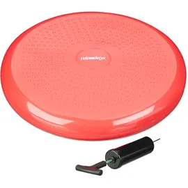 Relaxdays Balancekissen mit Luftpumpe, Ballsitzkissen m. Noppen, Fitnesskissen, rot
