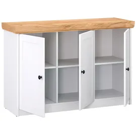 Homestyle4u Kommode Sideboard Eiche Matt Weiß Holz Massiv Schrank 134 cm,