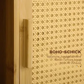 Homcom Küchenwagen mit Schublade, Schrank, offenem Ebenen, Servierwagen, Aufbewahrungswagen mit Handtuchhalter, Bambus, Natur, 84 x 36 x 85 cm