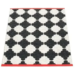 pappelina Marre Outdoor-Teppich – schwarz / vanille mit korallroter Kante 70 x 90cm