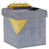 Relaxdays Sitzhocker mit Stauraum, gepolstert, faltbar, Bambus, Stoff, HBT: 36 x 35 x 35 cm, Sofahocker mit Deckel, grau