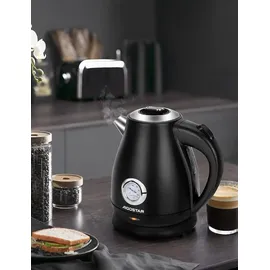 Aigostar Retro Edelstahl mit Analoger Temperaturanzeige, 1,7L, 2200W, Automatischer Abschaltung, Schwarz