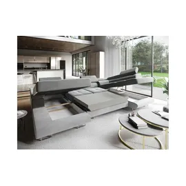 masseno Eckcouch Velours 3-Sitzer Grau