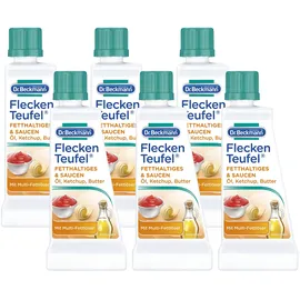 Dr. Beckmann Fleckenteufel Fetthaltiges & Saucen | Spezialfleckentferner gegen Fettflecken, Schokoladen-Flecken, u.v.m. | 6x 50 ml