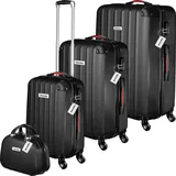 Tectake tectake® Hartschalenkoffer-Set, Cleo 4-teilig, 3 Trolleys, 1 Beauty Case inkl. Kofferwaage und -anhänger - Schwarz