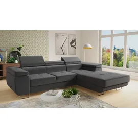 Sofnet Ecksofa Divo mit Schlaffunktion, Bettkasten und Kopfteilverstellung, Federkern - 1 Stk - (Grau (Kronos 22), Ecksofa Rechts) L-Form,Rechteckig, 282x204 cm, Wohnzimmer, Sofas - Couches, Wohnlandschaften, Ecksofas