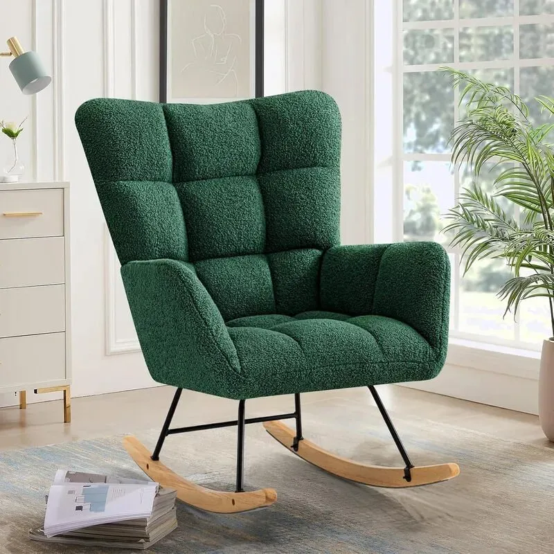 Ckaff Schaukelstuhl, Stillstuhl, Babyzimmer, Entspannungsstuhl, gepolsterter Sessel, Wohnzimmerstuhl, Lesestuhl mit Holzgleitern, Armlehne für Wohnzimmer, Schlafzimmer, Babyzimmer, Grün