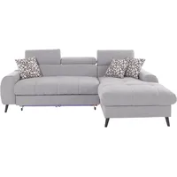 Ecksofa COTTA "Mia L-Form" Sofas Gr. B/H/T: 236cm x 74cm x 164cm, Microfaser, Recamiere rechts, Ohne Bettfunktion-ohne Bettkasten-ohne RGB-LED-Beleuchtung-ohne Wireless Charger, grau (stone) 3-tlg.-Kissen-Set, Recamiere, wahlweise mit oder ohne RGB-Beleuchtung