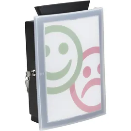 HAN Sammelbox IMAGE'IN mit transparenter abschließbarer Tür und auswechselbarem Motiv, Wahlurne, Spendenbox, Losbox, Aktionsbox - zur Wandmontage oder freistehend mit Standfüßen, 4102-13, schwarz