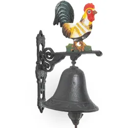 Moritz Türglocke Glocke Huhn Hahn gelb Wandglocke Gartendeko Gusseisen Rustikal Antik Design Stil Retro Klingel