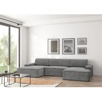 TRENDMANUFAKTUR Wohnlandschaft TRENDMANUFAKTUR "Graz, wahlweise mit Sitzvorschub und Bettkasten, U-Form, Breite 329 cm", blau (betongrau), B:329cm H:73cm T:162cm, 92% Polyester, 8% Polyamid, Sofas, Wohnlandschaft, in Cord-, haustierfreundlichem LEO Struktur- oder