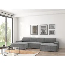 TRENDMANUFAKTUR Wohnlandschaft TRENDMANUFAKTUR "Graz, wahlweise mit Sitzvorschub und Bettkasten, U-Form, Breite 329 cm", blau (betongrau), B:329cm H:73cm T:162cm, 92% Polyester, 8% Polyamid, Sofas, Wohnlandschaft, in Cord-, haustierfreundlichem LEO Struktur- oder