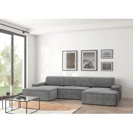 TRENDMANUFAKTUR Wohnlandschaft TRENDMANUFAKTUR "Graz, wahlweise mit Sitzvorschub und Bettkasten, U-Form, Breite 329 cm", blau (betongrau), B:329cm H:73cm T:162cm, 92% Polyester, 8% Polyamid, Sofas, Wohnlandschaft, in Cord-, haustierfreundlichem LEO Struktur- oder