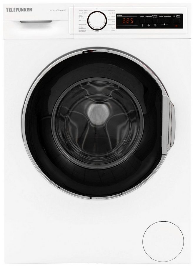 Telefunken Waschmaschine W-8-1400-A0-W, 8 kg, 1400 U/min, Frontlader, Energieklasse A, Dampffunktion, AquaStop, BLDC Motor, 8kg weiß