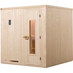 weka Sauna Halmstad, BxTxH: 194 x 177 x 199 cm, 68 mm, (Set) 7,5 kW Bio-Ofen mit digitaler Steuerung beige