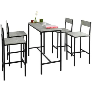 SoBuy Bartisch Set 5-teilig Sitzgruppe Esstisch Bistrotisch mit 4 Hockern grau