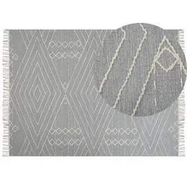 Beliani Teppich KHENIFRA Hellgrau 160 x 230 cm geometrisches Muster Kurzflor