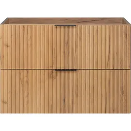 Rodan | Waschbeckunterschrank - 80cm | Braun matt - Eiche | B/H/T 80/57/46cm | 2 Softclose-Schubladen | Badezimmerschränke, Badmöbel, Unterschränke - Braun