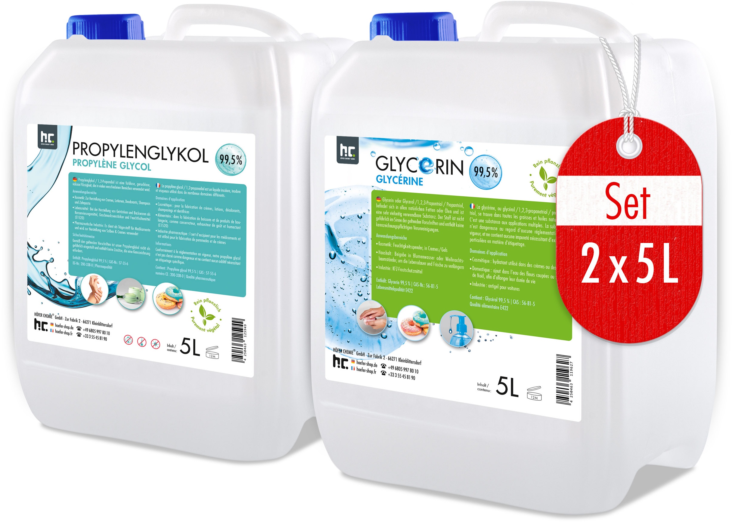 1 x Set 5L Propylenglykol 99,5% + 5L Glycerin 99,5%